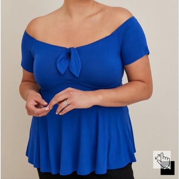 Torrid Babydoll Super Soft Tie-Front Off-Shoulder Top - Picture 1 of 3